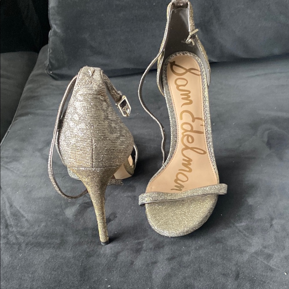 Sam Edelman Gold High-Heeled Sandals with Intricate Design